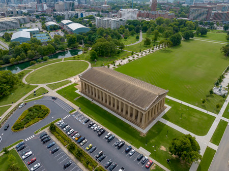 Aerial view of the Parthenon in Centennial Park, Nashville Tennesseeのeditorial素材