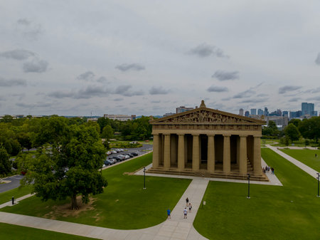 Aerial view of the Parthenon in Centennial Park, Nashville Tennesseeのeditorial素材