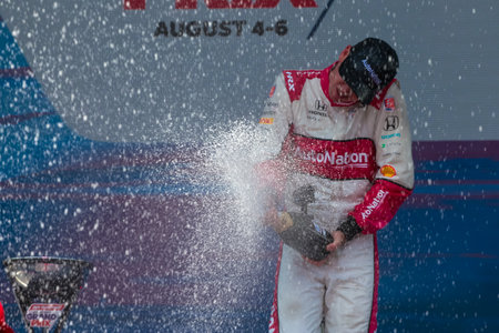Aug 06, 2023-Nashville, TN:  INDYCAR Series driver, KYLE KIRKWOOD (27) of Jupiter, Florida, wins the Big Machine Music City Grand Prix on Streets of Nashville.のeditorial素材