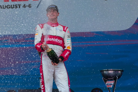 Aug 06, 2023-Nashville, TN:  INDYCAR Series driver, KYLE KIRKWOOD (27) of Jupiter, Florida, wins the Big Machine Music City Grand Prix on Streets of Nashville.のeditorial素材