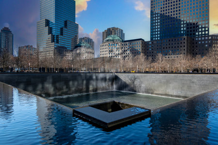 January 16, 2023 - New York, NY, USA: The 911 Memorial commemorating the September 11 attacks of 2001.のeditorial素材