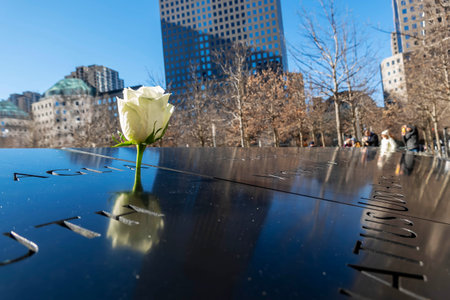 January 16, 2023 - New York, NY, USA: The 911 Memorial commemorating the September 11 attacks of 2001.のeditorial素材