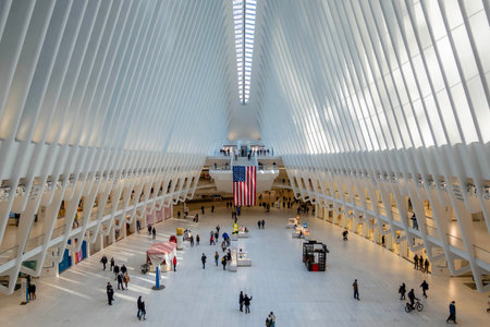 January 16, 2023 - New York, NY, USA: Inside of One World Trade Center Oculus building at Westfield...