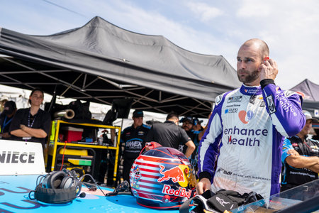 NASCAR Craftsman Truck series Driver, Shane Van Gisbergen takes to the track to practice for the TSport 200 at the Indianapolis Raceway Park in Indianapolis IN.のeditorial素材