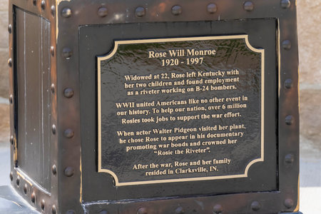 Aug 09, 2023-Clarksville, IN:  Statue of Rosie the Riveter on the banks of the Ohio River across from Louisville, Kentucky.のeditorial素材