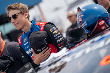 NASCAR Xfinity Series Driver, Carson Hocevar (42) races for position for the CABO WABO 250 at the Michigan International Speedway in Brooklyn MI.のeditorial素材