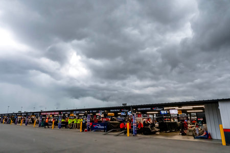 Inclement weather puts a hold on any activity at World Wide Technology Raceway as it plays host to the INDYCAR Series for the Bommarito Automotive Group 500 in Madison, IL.のeditorial素材