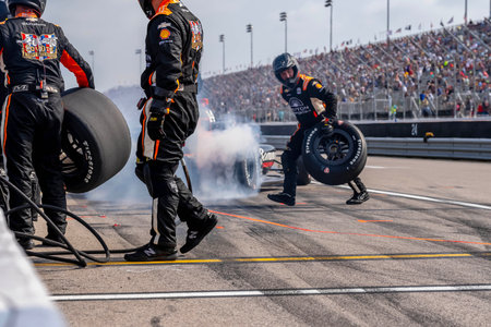 INDYCAR Series driver, SANTINO FERRUCCI (14) of Woodbury, Connecticut, brings his car in for service...