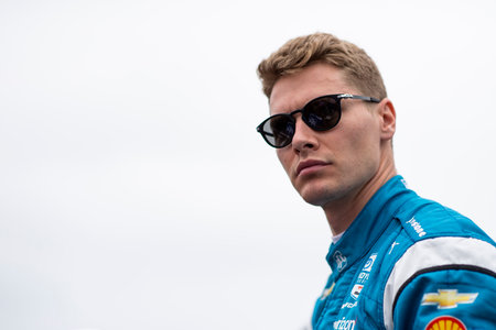 JOSEF NEWGARDEN (2) of Nashville, Tennessee suits up on pit road prior to a  qualifying run for the...