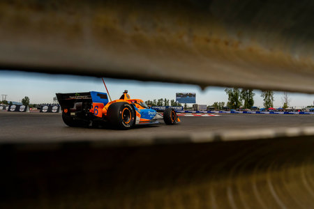 INDYCAR Series driver, FELIX ROSENQVIST (6) of Varnamo, Sweden, travels through the turns during a practice session for the Bitnile.com Grand Prix of Portland at Portland International Raceway in Portland OR.のeditorial素材