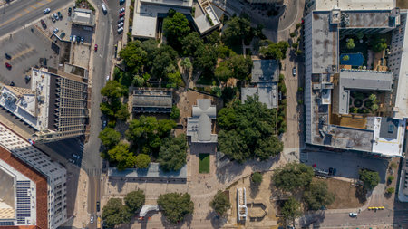 Sep 15, 2023-San Antonio, TX:  Aerial view of the historic Spanish mission, the Alamo in San...