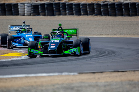 INDYCAR NXT by Firestone Series driver, VICTOR FRANZONNI (75) of Sao Paulo, Brazil, races through the turns during the Firestone Grand Prix of Monterey at the WeatherTech Raceway Laguna Seca in Monterey CA.のeditorial素材