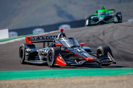 INDYCAR Series driver, SANTINO FERRUCCI (14) of Woodbury, Connecticut, travels through the turns during a practice session for the Firestone Grand Prix of Monterey at WeatherTech Raceway Laguna Seca in Monterey CA.のeditorial素材