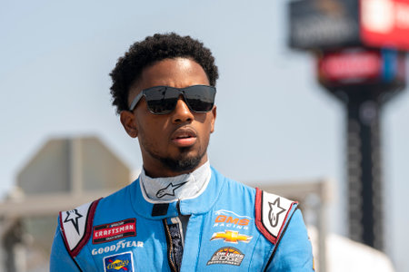 NASCAR Craftsman Truck Series Driver Rajah Caruth (24) takes to the track for the kansas Lottery 200 at the Kansas Speedway in Kansas City KS.のeditorial素材