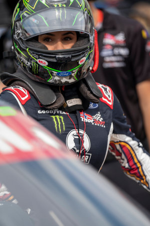 NASCAR Craftsman Truck Series Driver Hailie Deegan (13) takes to the track to practice  for the UHOH 200 presented by Ohio Logistics at the Bristol Motor Speedway in Bristol TN.のeditorial素材