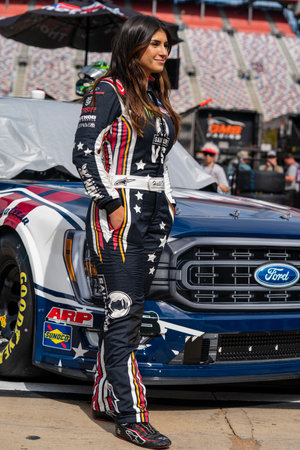 NASCAR Craftsman Truck Series Driver Hailie Deegan (13) takes to the track to practice  for the UHOH 200 presented by Ohio Logistics at the Bristol Motor Speedway in Bristol TN.のeditorial素材