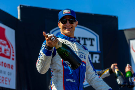 INDYCAR Series driver, ALEX PALOU (10) of Barcelona, Spain, wins the Astor Trophy and the championship at WeatherTech Raceway Laguna Seca in Monterey, CA.のeditorial素材