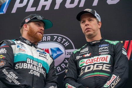 NASCAR Cup Series Driver Brad Keselowski (6) takes to the track for the Bass Pro Shops Night Race at the Bristol Motor Speedway in Bristol TN.のeditorial素材