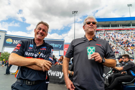 Sep 24, 2023 - Concord, NC:  NHRA Series owner, Rick Ware, watches his teams prepare to make a run during the Betway Carolina Nationals at zMax Dragway.のeditorial素材