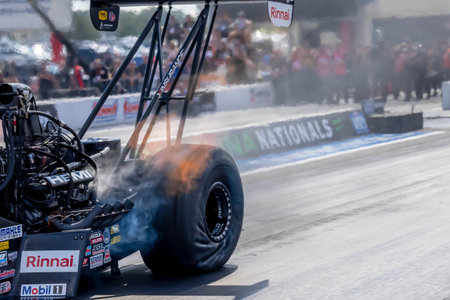 Sep 24, 2023 - Concord, NC:  NHRA Top Fuel Dragster Series driver, Leah Pruett, runs down the lane during the Betway Carolina Nationals.のeditorial素材