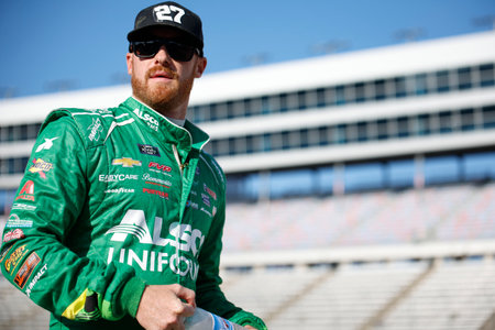NASCAR Xfinity Series Driver, Jeb Burton (27) gets ready to qualify for the Andy's Frozen Custard 300 at the Texas Motor Speedway in Fort Worth TX.のeditorial素材