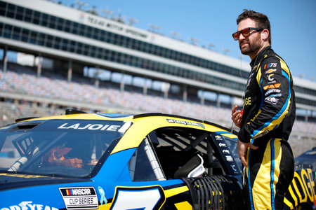 NASCAR Cup Series Driver, Corey LaJoie (7) gets ready to qualify for the Autotrader EchoPark Automotive 400 at the Texas Motor Speedway in Fort Worth TX.のeditorial素材