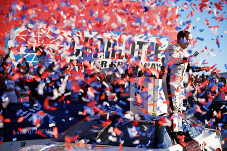 NASCAR Cup Series Driver AJ Allmendinger (16) wins the Bank of Amercia ROVAL 400 at the Charlotte Motor Speedway in Concord NC.のeditorial素材