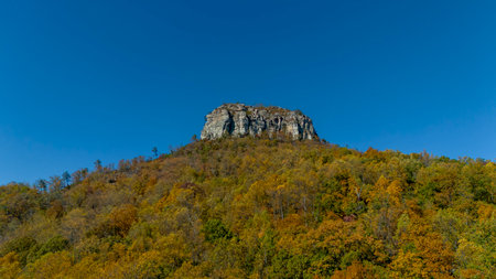 Aerial view Pilot Mountain in the U.S. state of North Carolina
