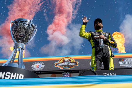 NASCAR Cup Series Driver Ryan Blaney (12) gets introduced for the NASCAR Cup Series Championship at the Phoniex Raceway in Avondale AZ.のeditorial素材