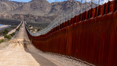 Jacumba Hot Springs border wall in California fortifies the US-Mexico boundary, addressing security concerns and managing immigration in the regionの写真素材