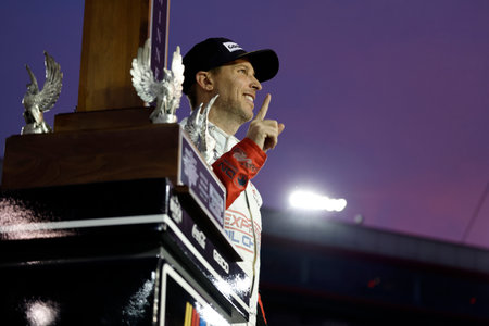 Denny Hamlin wins the Food City 500 in Bristol, TN, USA.