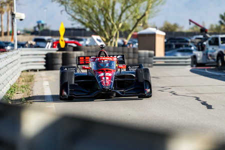 CHRISTIAN LUNGAARD (45) of Hedensted, Denmark comes off pit road during a practice session for the Inaugural Thermal Club $1 Million Challenge at The Thermal Club in Thermal, CA.のeditorial素材