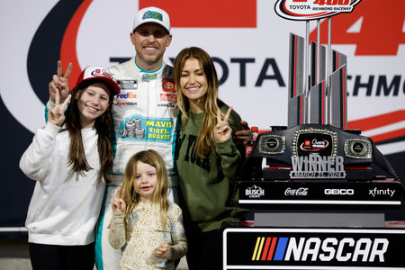 NASCAR Cup Series driver, Denny Hamlin wins the Toyota Owners 400 in Richmond, VA, USA.