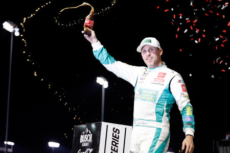 NASCAR Cup Series driver, Denny Hamlin wins the Toyota Owners 400 in Richmond, VA, USA.のeditorial素材