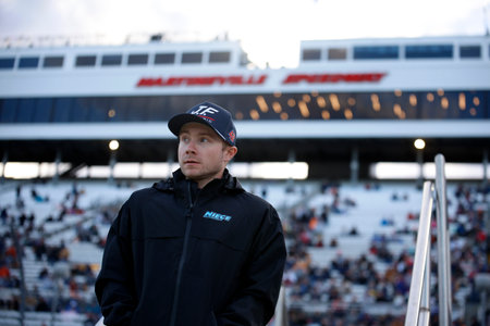 NASCAR Craftsman Truck Series driver, Matt Mills gets ready for the Long John Silver's 200 in Martinsville, VA, USA.のeditorial素材