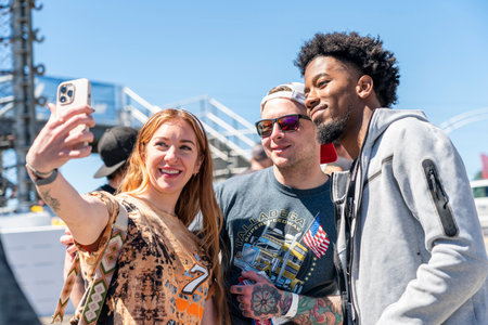 Rajah Caruth walks down the front stretch meeting fans for the Cook Out 400 in Martinsville, VA, USA.のeditorial素材