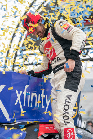 Ryan Truex celebrates his win for the BetRiver 200 in Dover, DE, USA.