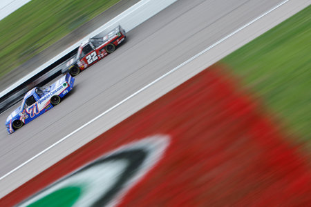 Rajah Caruth takes to the track to practice for the Heart of America 200 in Kansas City, KS, USA.のeditorial素材