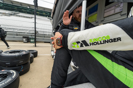 ROMAIN GROSJEAN (77) of Geneva, Switzerland prepares for the 108th Running of the Indianapolis 500 at the Indianapolis Motor Speedway in Speedway, IN.のeditorial素材