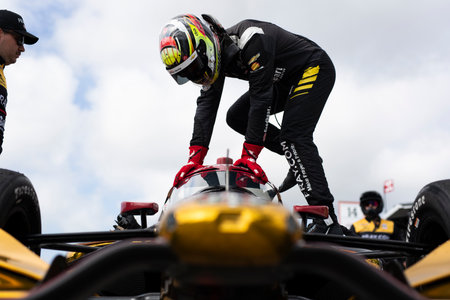 STING RAY ROBB (41) of Payette, Idaho climbs into their car prior to a practice for the Children's of Alabama Indy Grand Prix  at the Barber Motorsports Park in Birmingham  AL.のeditorial素材