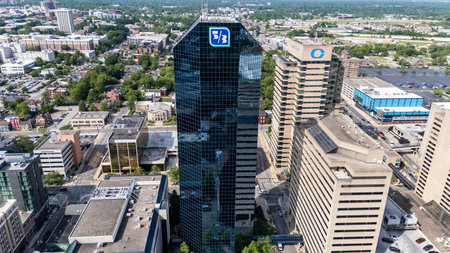 Aerial view of Lexington, KY: A vibrant city known as the "Horse Capital of the World", home to renowned racecourses and esteemed universities.のeditorial素材