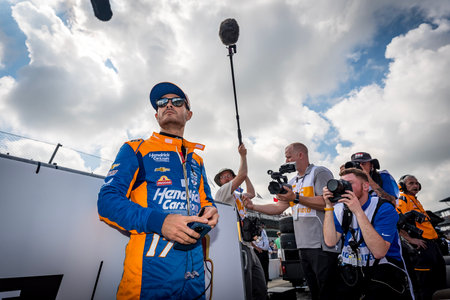 KYLE LARSON (17) of Elk Grove, California prepares to qualify for the 108th Running of the Indianapolis 500 at the Indianapolis Motor Speedway in Speedway, IN.のeditorial素材
