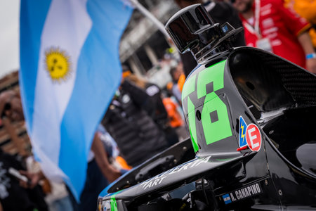 NTT INDYCAR SERIES driver, AGUSTIN HUGO CANAPINO (78) of Arrecifes, Argentina stands for the national anthem before the Detroit Grand Prix on the Streets of Detroit in Detroit MI.のeditorial素材