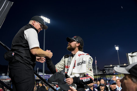 NASCAR Cup Series driver, RYAN BLANEY (12) of High Point, NC, celebrates his win for the Xfinity 500 at Martinsville Speedway in Ridgeway, VA.のeditorial素材
