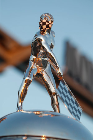 The Borg Warner Trophy sits in front of the Indianapolis Motor Speedway before the Indianapolis 500 in Indianapolis, Indiana.のeditorial素材