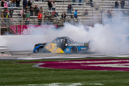NASCAR Craftsman Truck Series series driver, KYLE BUSCH (7), wins the FR8 208 at the Atlanta Motor Speedway in Hampton, GA, USA.のeditorial素材