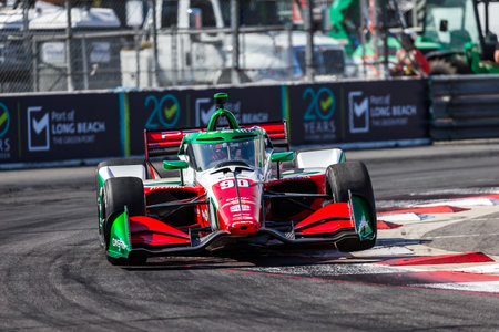 NTT INDYCAR SERIES driver, CALLUM ILOTT (90) (ENG) of Cambridge, England, travels through the turns during a practice session for the Acura Grand Prix of Long Beach at The Streets of Long Beach in Long Beach CA.のeditorial素材