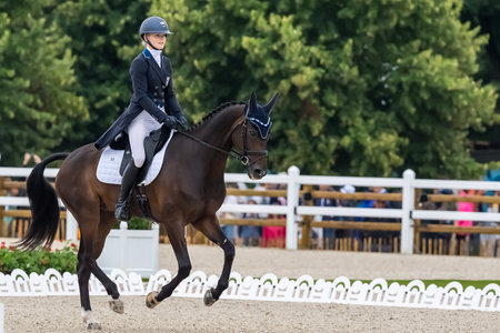 VEERA MANNINEN (FIN) rides SIR GREG in the Equestrian Eventing Individual Dressage at the Chateau de Versailles Paris Olympics 2024 in Versailles, France.のeditorial素材