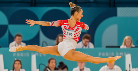 FILIPA MARTINS (POR) of Portugal, competes in the Artistic Gymnastics Women's All-Around Final at the Bercy Arena during the 2024 Paris Summer Olympics in Paris, France.のeditorial素材