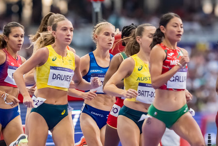 Rose Davies (AUS) of Australia, competes in the Women's Women's 5000m Round 1 at the Stade de France Stadium during the 2024 Paris Summer Olympics in Paris, France.の写真素材